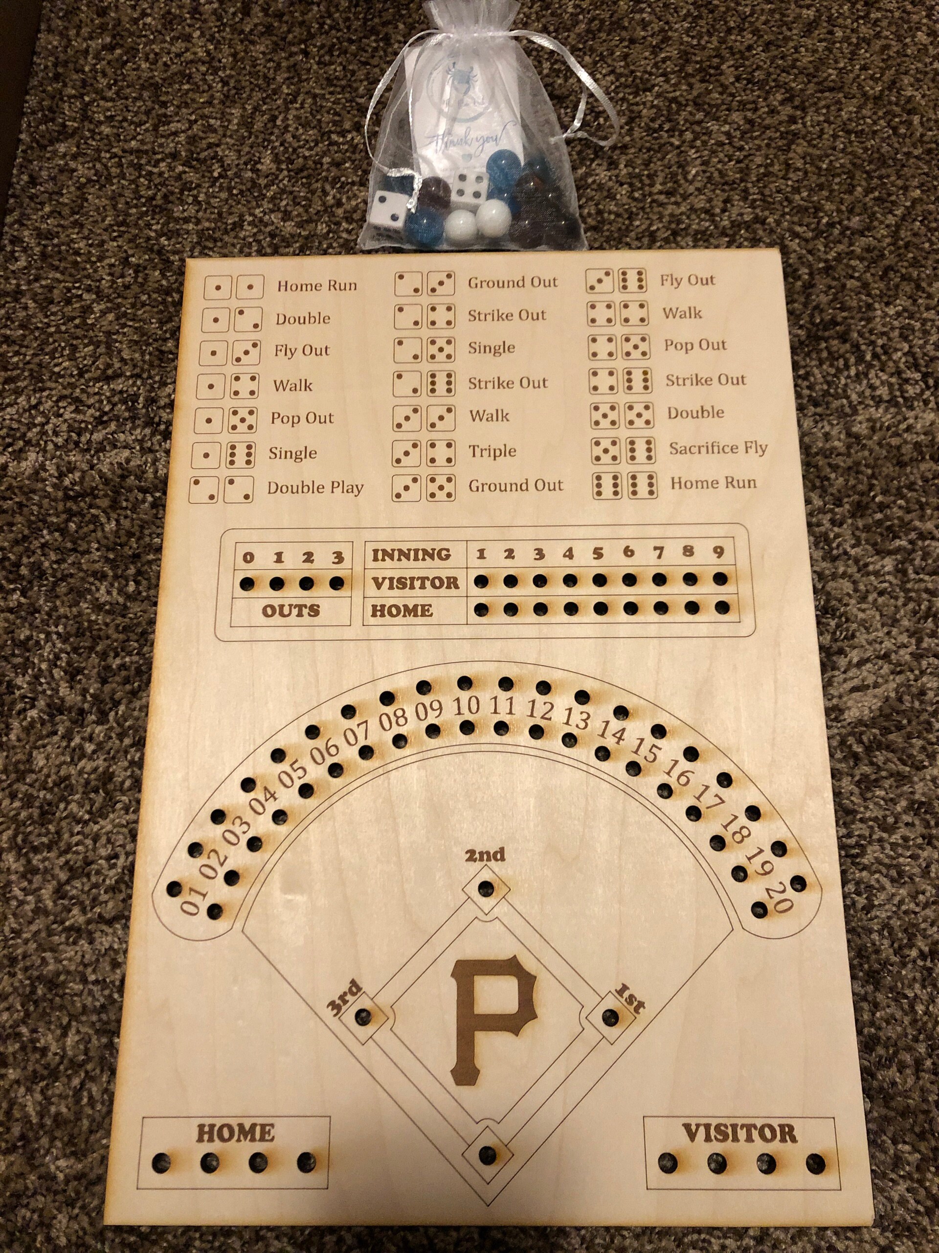 Custom Baseball Board Game Dice Baseball Game Night Family Fun Board Game Baseball Dice Board Game Dice and Pegs Baseball Game Wood Baseball