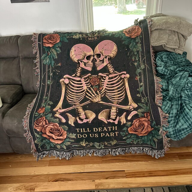 Skeleton Couple Cotton Blanket Custom Til Death Do Us Part Woven