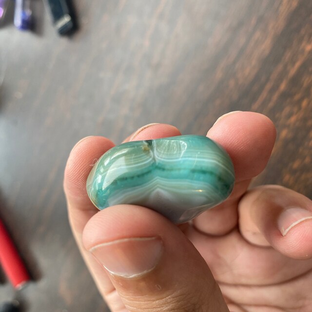 Green Banded Agate Tumbled Stone, Gift for Crystal Lovers, Natural