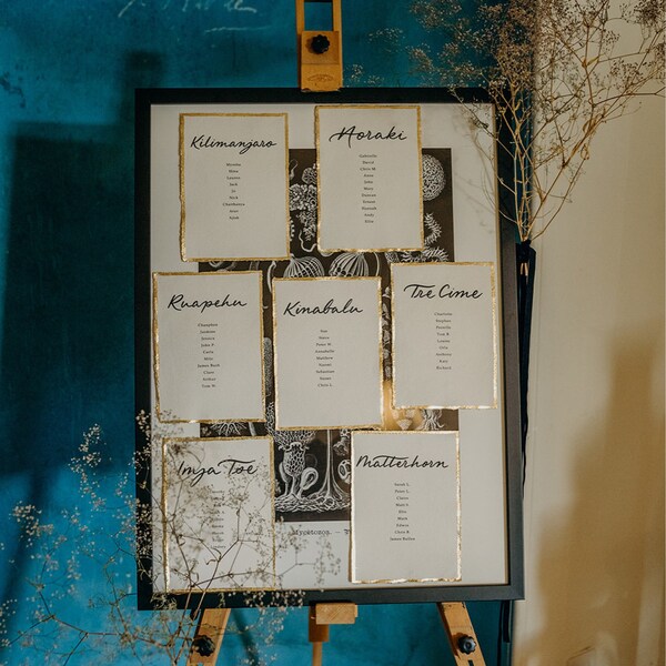 Table Plan Cards on Handmade Paper With or Withour Gold Leaf, Rose Gold ...