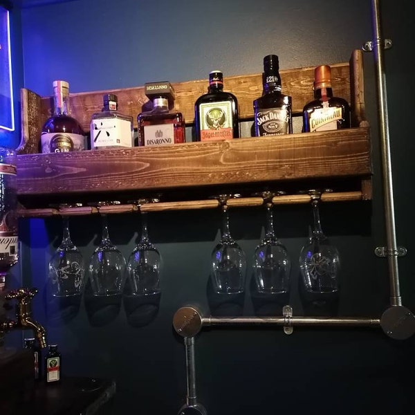 75cm Floating Home Bar/ Wine or Spirit Rack- Jacobean Curved Front ...