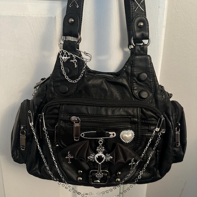 Y2K Remake PU Leather Tote Bag Handmade Shoulder Bag Unique Cute