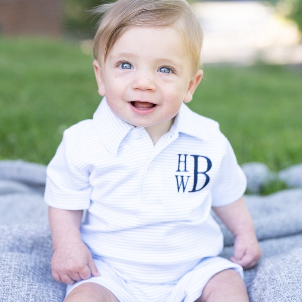 Boys Monogrammed Romper, Baby Boy Outfit, Preppy Boys Outfit, Boys ...
