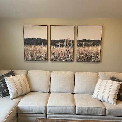 3 Piece Canvas Wall Art Set, Landscape Wall Art Wildflower Field Oil ...