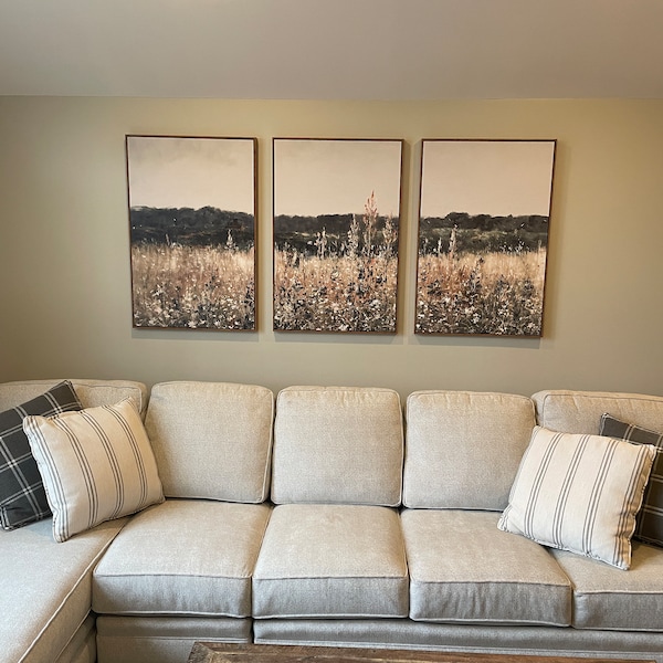 3 Piece Canvas Wall Art Set, Landscape Wall Art Wildflower Field Oil ...