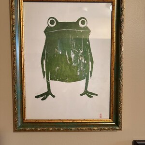 緑のカエルのポスター - ミニマリストの動物アート、レトロなカエルの