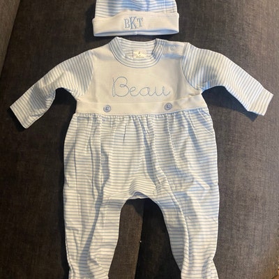 Baby Boy Coming Home Outfit Monogrammed Footie Romper - Etsy