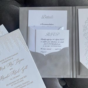 Sample of Sage Green Folio Wedding Invitations | Velvet Hardcover Wedding Invitations with Monogram | Book Cover Invitations | Non-custom