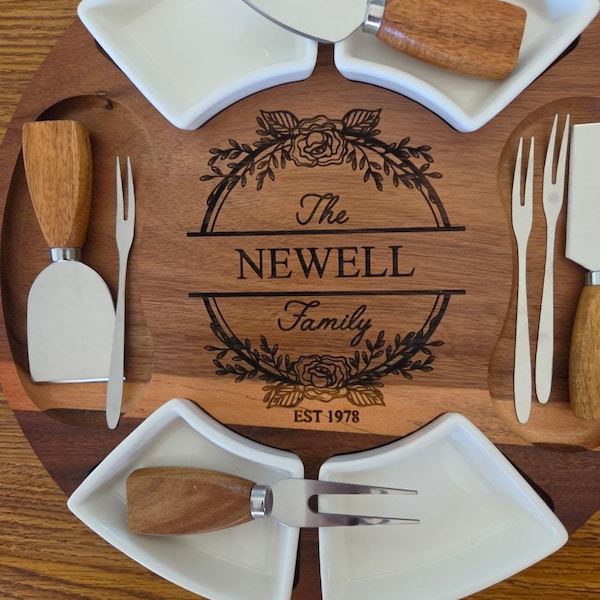 Personalized Acacia Wood Charcuterie Board, Custom Cheese Board & Knife ...