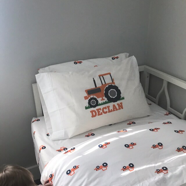 Personalized Pillow Case Pillowcase Red Farm Tractor