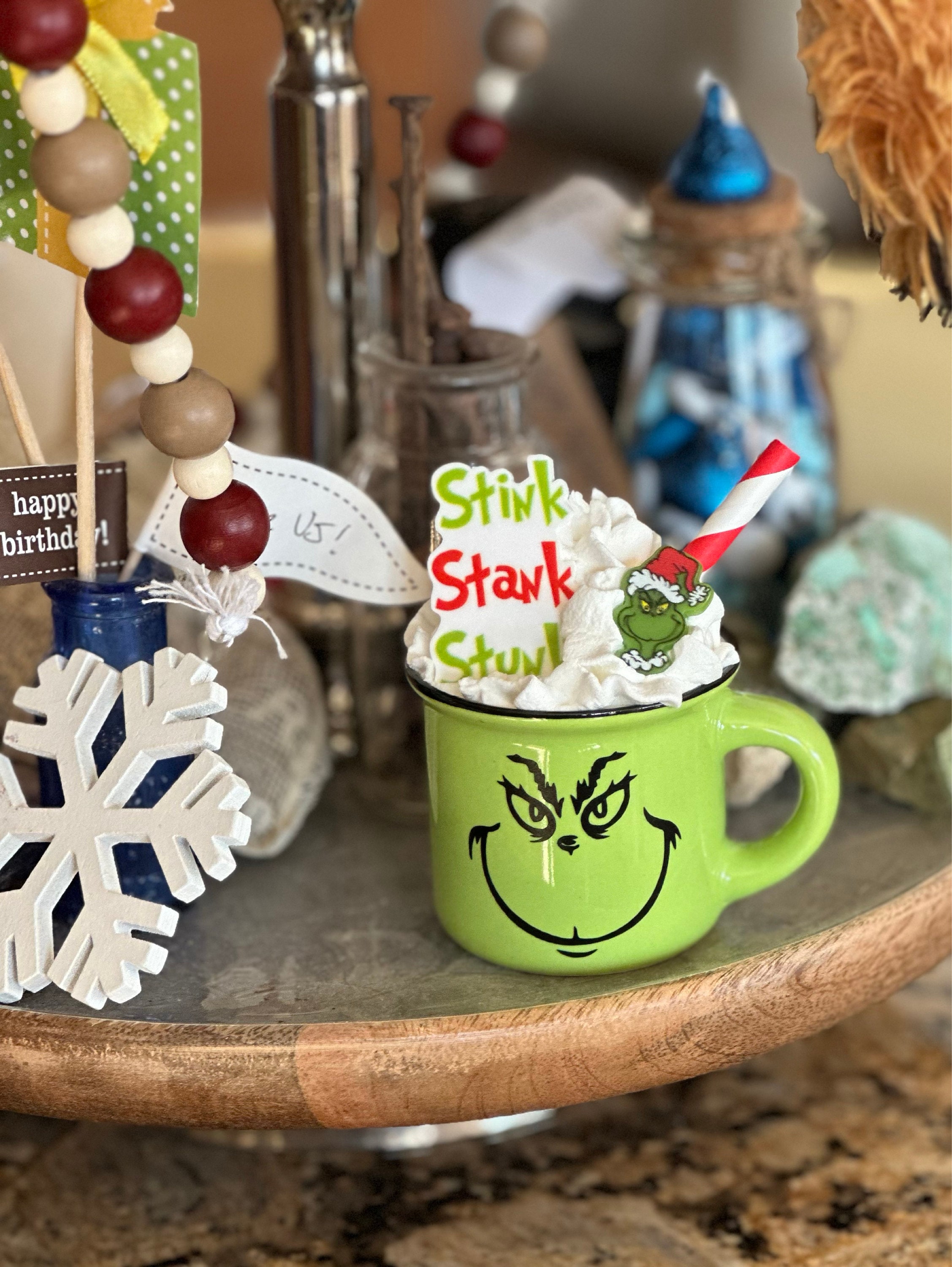 Christmas, Mean one, Christmas decor, Christmas gift, tiered tray decor, tiered tray Christmas, mini mug, mini mug decor, christmas mini mug