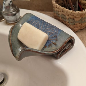 Soap Dish, Self Draining Soap Dish, Soap Saver, Draining Dish in Lapis Blue  and Cappuccino Brown 