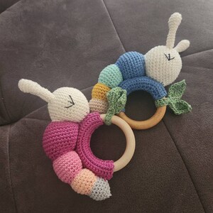 Crochet Caterpillar Rattle Toy and Dummy Clip 2pc main image 1