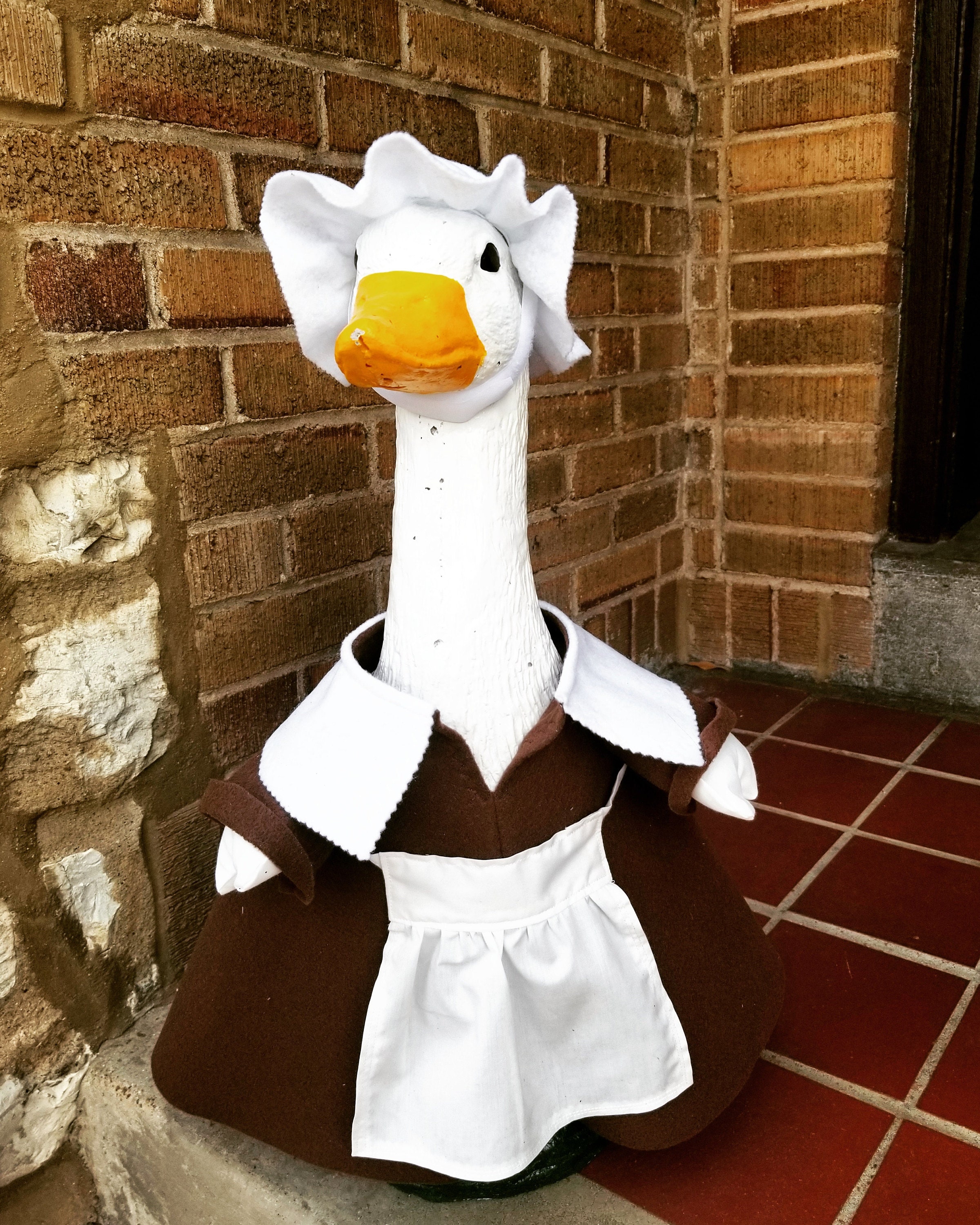Goose Outfit - Fall Sarah Pilgrim Lawn Goose Clothes - Thanksgiving Goose Outfit - Fits 23"to 25" Plastic/Cement Porch Goose, Handmade by Me
