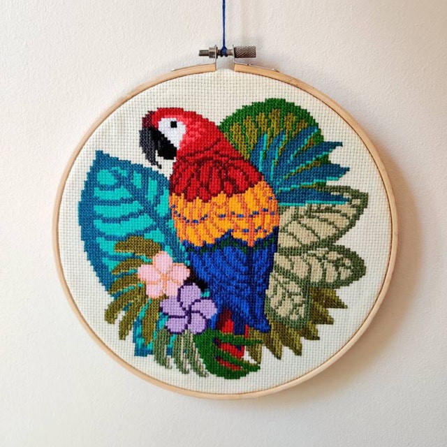 Macaw Parrot Tropical Hand Embroidery Design – StitchDoodles