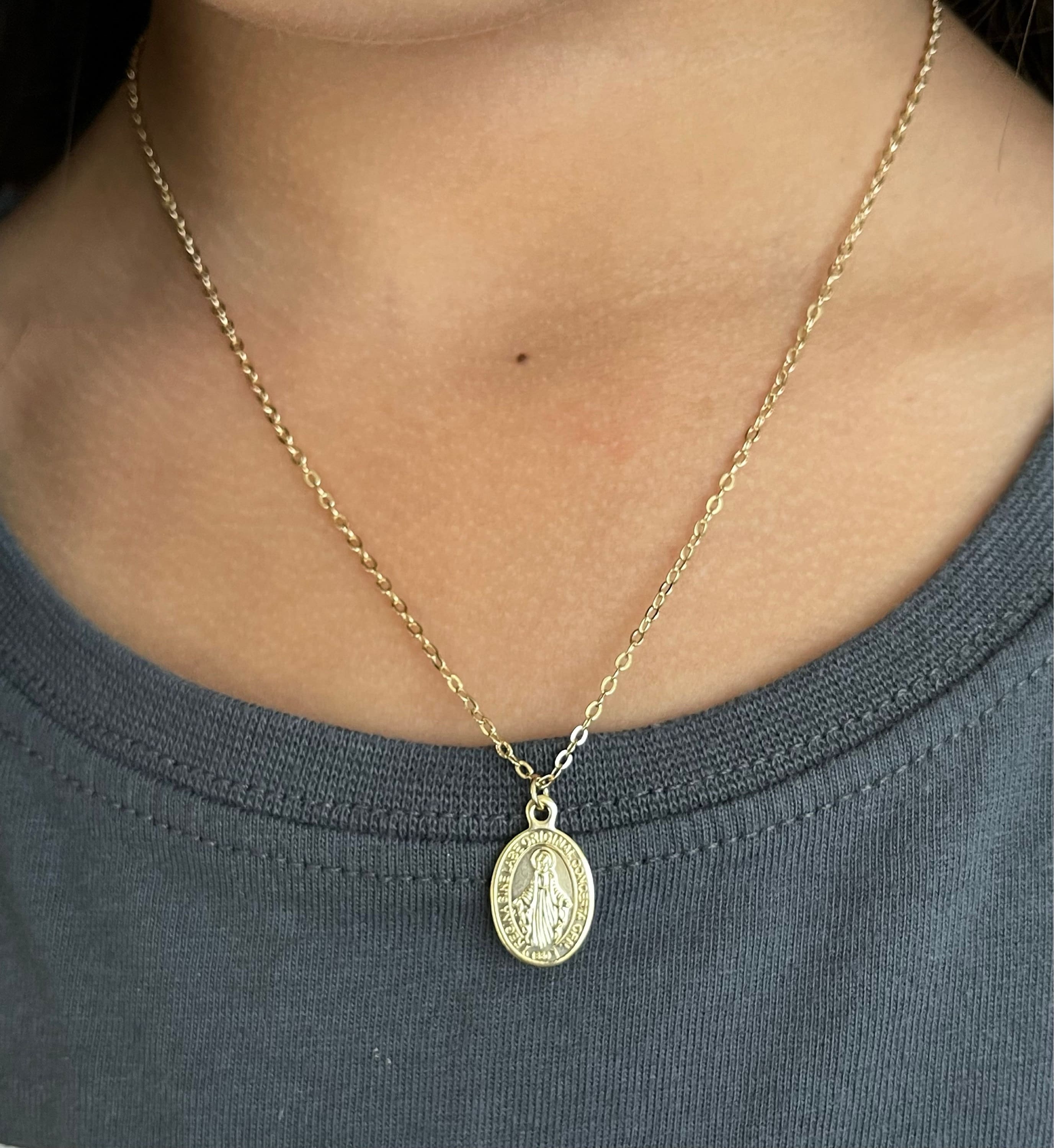 Gold Filled Virgin Mary Necklace Miraculous Medal Necklace, Blessed Mother Necklace, Gold Mary Necklace, Gold Mary Jewelry, Madonna Necklace