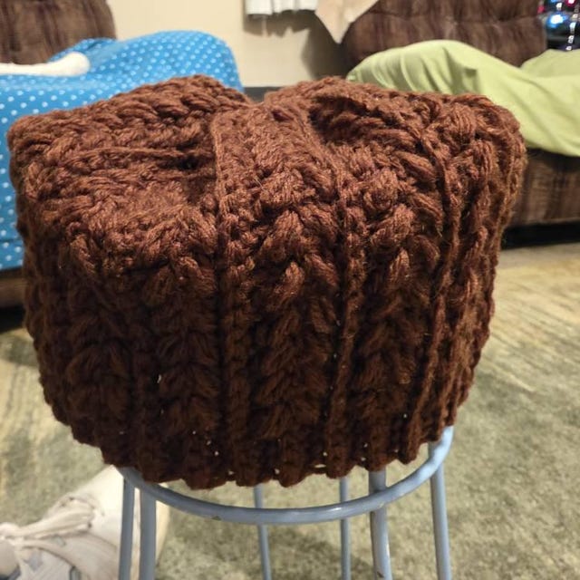 A customer's finished Snowy Wheat Stitch Puff Crochet Beanie Pattern