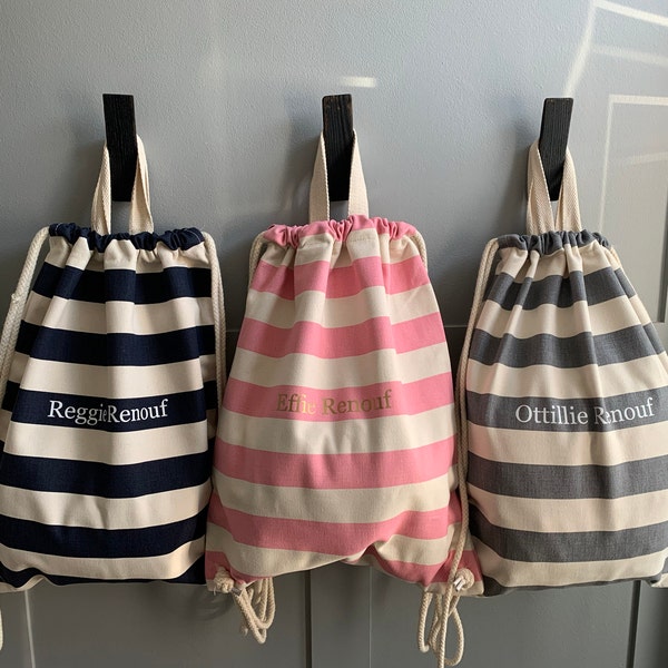 Personalised Nautical Drawstring Bag, Printed Striped Bag, Gym Bag ...