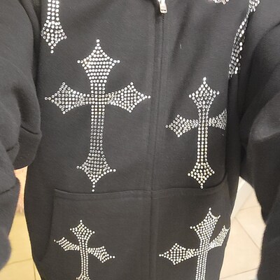Embroidered Cross Zip Up Hoodie main image 0