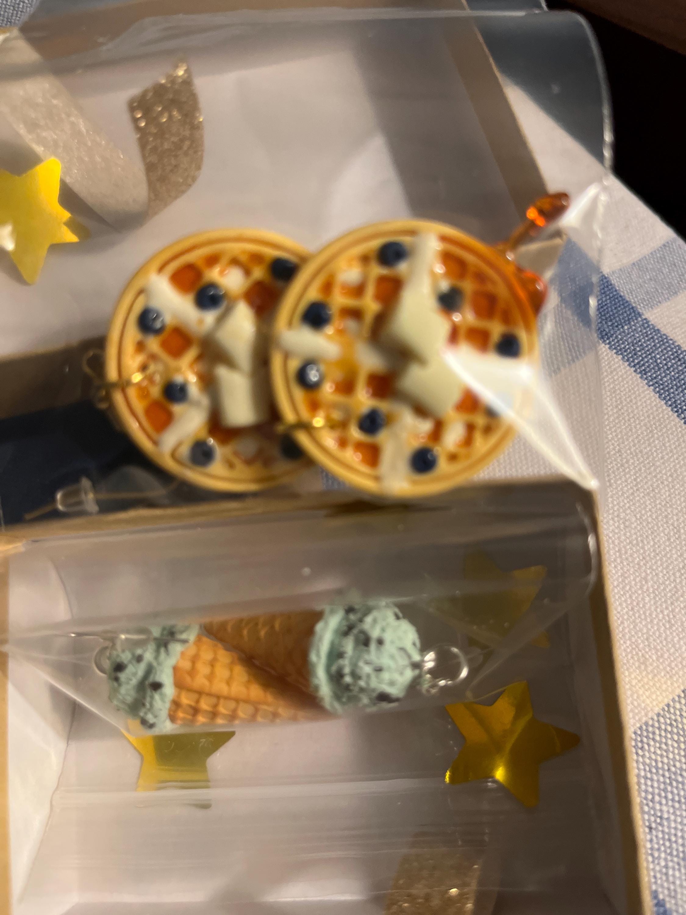 Waffle earrings,  Blueberry waffle earrings, butter waffle earrings