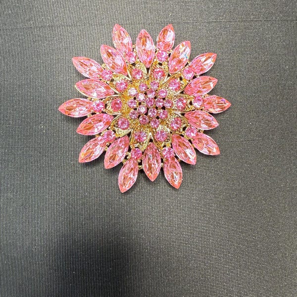 Austrian Crystal Bridal Pin Rose Gold Tone Bridal Brooch Pin  Crystal  Rhinestone Flower Pendant, 5 Inches Long Gold Brooch For Dress