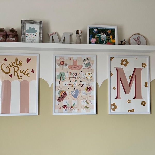 Set of Girls Dusty Pink and Sage Green Gallery Wall Prints for a Girls ...