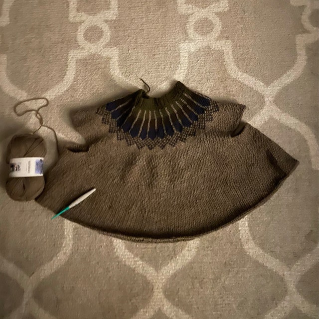 A customer's finished Traveler Fair Isle Sweater Crochet Pattern + Video