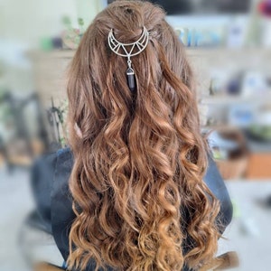 Crystal Moon Hair Clip, Gift for Her, Boho Quartz Pin  display picture 3