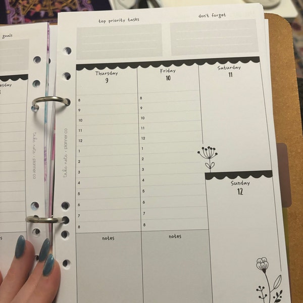 DATED Weekly Vertical Planner Inserts A5 | Diary Page Refill [floral ...