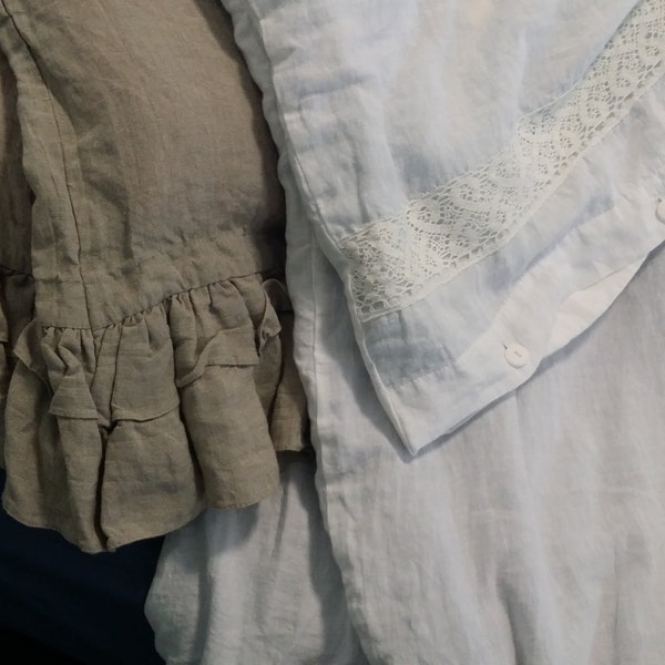 Linen Pillowcase With Ruffles Standard Body Pillow Size. Bed Pillows. Washed & Softened