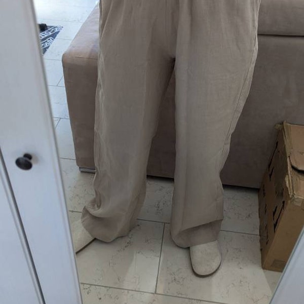 THE WEAVER / Mens Wide Leg Flat Front Linen Pant