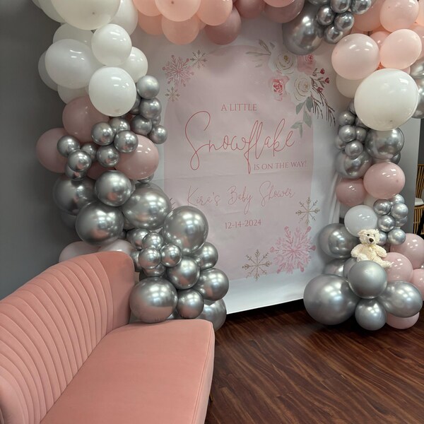 Aperturee White Purple Snowflake Round Baby Shower Backdrop main image 1