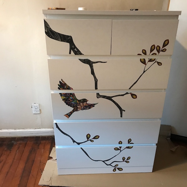 Tree Branch Decal and Bird Wall Decals in Colorful Mosaic Pattern - Etsy