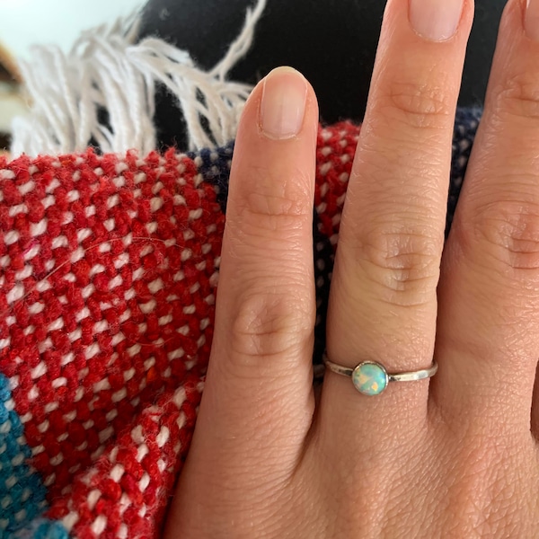 White Opal Ring - Sterling Silver - Opal Gemstone Stackable Rings ...
