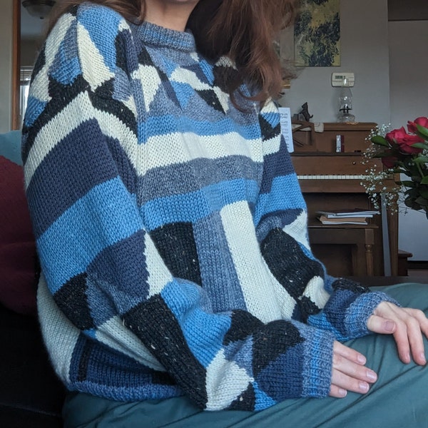 Ladies Fabulous Easy Fitting Patchwork Look Sweater, Vintage Knitting ...