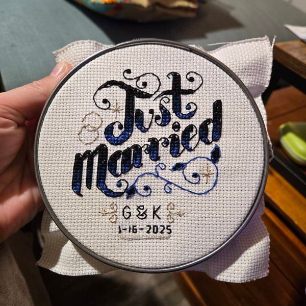 Just Married - Customisable Wedding Cross Stitch Pattern (digital ...