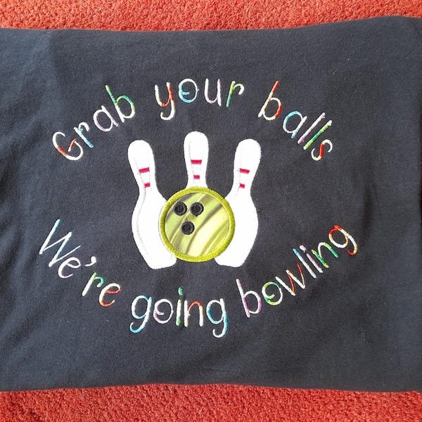 Pastel Bowling Pins and Ball - Iron on Applique/Embroidered Patch