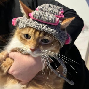 かぎ針編みの猫の帽子のパターン：ヘアカーラーのおばあちゃんの