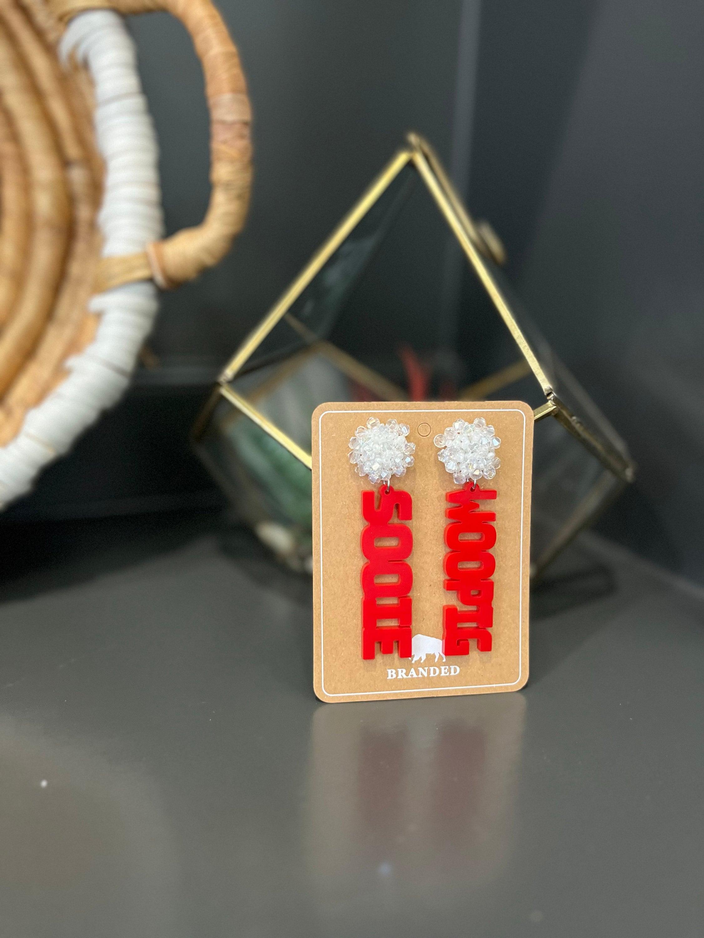 Personalized Custom Game Day Earrings 3/4 inch bead topper-High School-College-Football-Team Name-Spirit Wear Gear-Birthday Gift