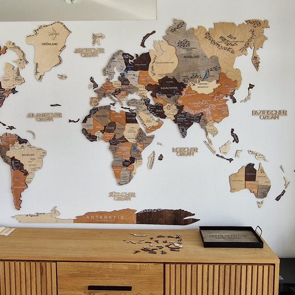 LED&LUM Wall Art, Wooden World Map With Luminous Effect, Housewarming ...