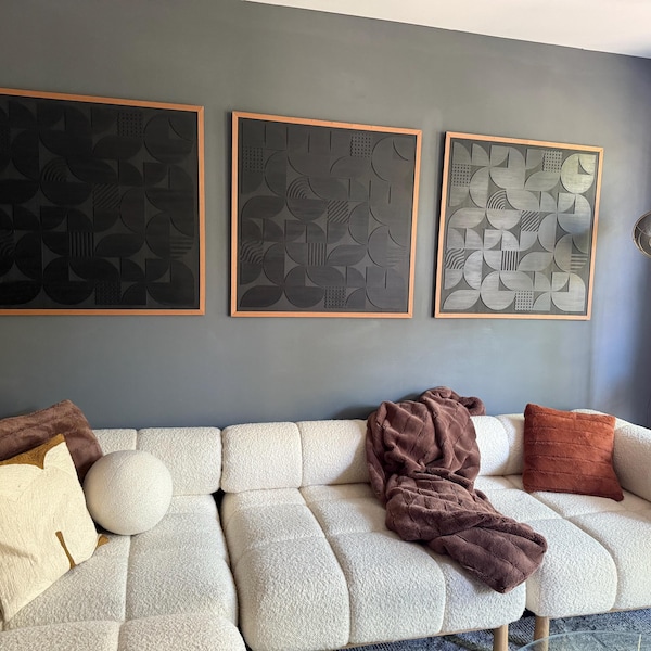 Geometric Abstract Wood Wall Art - Modern Wood Art - Minimal - Charcoal ...