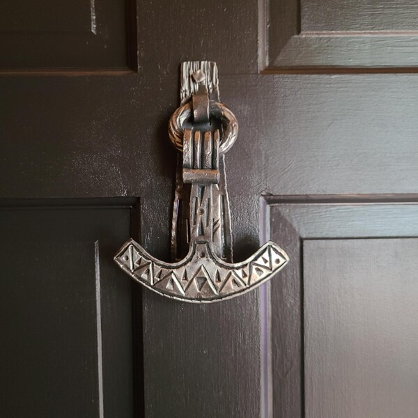Wrought Iron Viking Hand Knocker, Thor's Hammer, Rustic Door Knocker ...