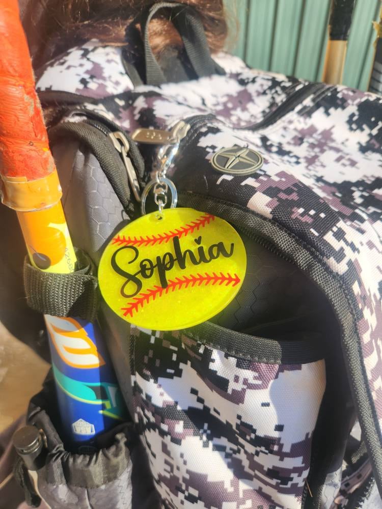 Custom, Glitter Softball Keychain/Bag Tag