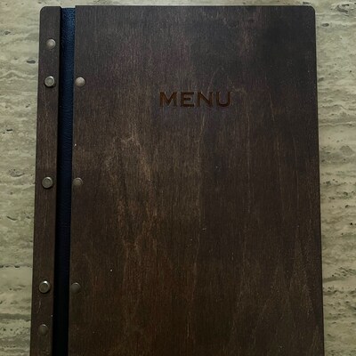 Wooden Menu Folder Fastened on Leather Strap, Engraved Menu Holder ...