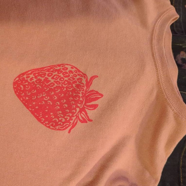 Strawberry T-shirt, Berry Hand Printed Unisex Tee, Unique