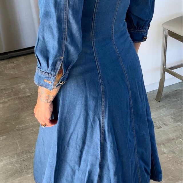 Tencel Denim Dress: Vintage-inspired Fit & Flare With Rose Buttons