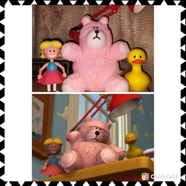 トイストーリー 1995 をモチーフにしたピンクのクマのぬいぐるみ