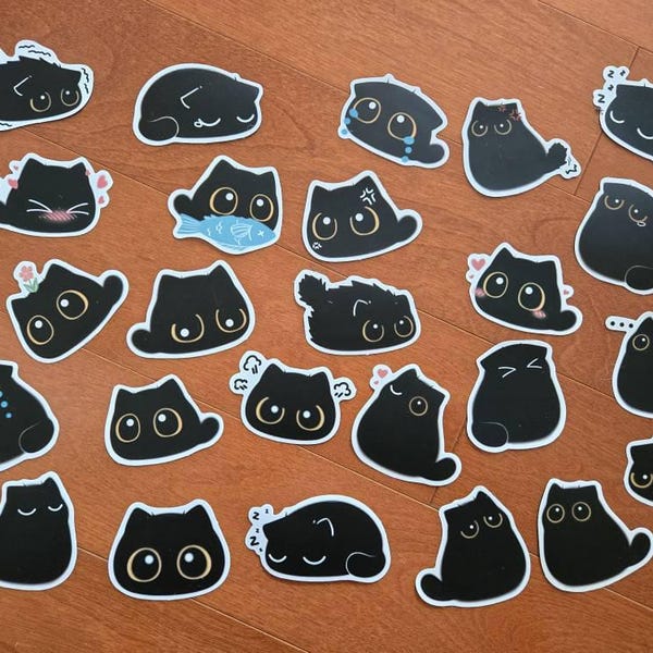 Cute Black Cat Stickers, Black Cat, Cat, Stickers, Kawaii Stickers ...