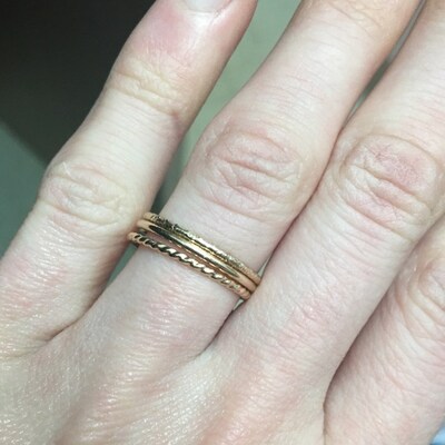Set of 3 Textured Stacking Rings in Sterling Silver Twisted, Smooth and ...