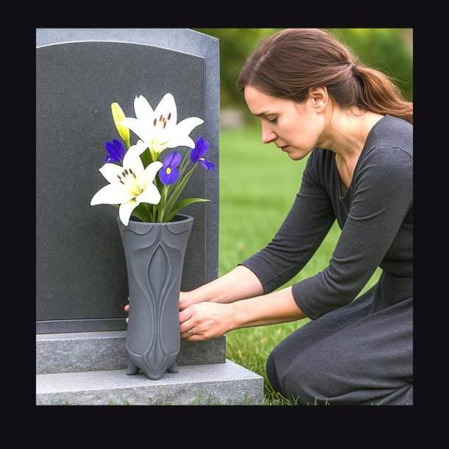 Modernes Kreuz Grabvase Friedhof Vase - Wetterfeste Friedhofsvase & Erdspieß - Grab Dekoration Frische künstliche Blumen - Urnengrab GR33